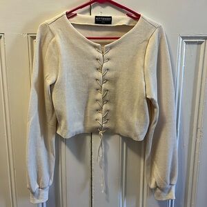 Kittenish Dakota Cream Lace-Up Ribbed Sweater
